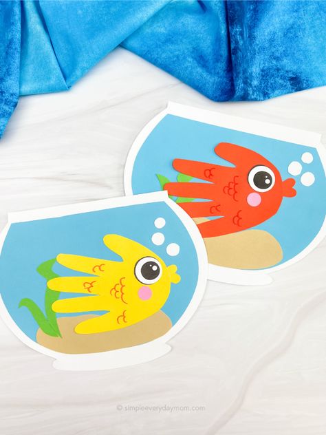 Fish Handprint Craft, Handprint Fish, F Is For Fish, Feelings Activities Preschool, Block Center Preschool, Fish Handprint, Arts And Crafts For Toddlers, Summer Alphabet, Spring Nursery