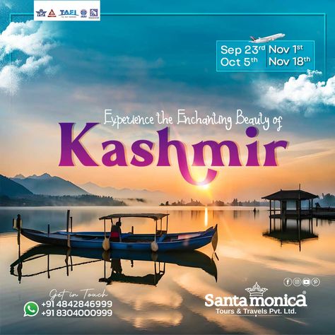 Unveil the Beauty of Kashmir: Immerse yourself in the enchanting landscapes and rich culture of Kashmir with our mesmerizing tour package. From serene Dal Lake to the majestic Himalayas, every moment is a masterpiece waiting to be explored. Get ready to make memories that last a lifetime. Call us at ☎+91 830 4000 999 to Book your Kashmir adventure today! 🏞️✨ #SantamonicaToursandTravels #Kashmir #KashmirTourPackages #Tourpackages #DiscoverKashmir #JourneyToParadise #travel Kashmir Tour Packages, Beauty Of Kashmir, Beauty Web, Kashmir Tour, Dal Lake, Honeymoon Tour Packages, Honeymoon Tour, Graphic Designing, Travel Brochure