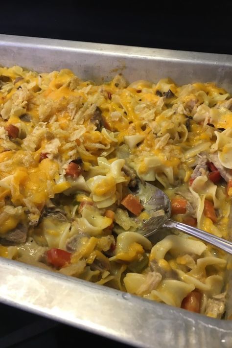 Yummy Pork Noodle Casserole | "Excellent use of leftover pork roast! Very good, thank you!" #comfortfood #comfortfoodrecipes #casserole #hotdish #casserolerecipes #hotdishrecipes Shredded Pork Recipes Leftover Soup, Recipes Using Leftover Pork Loin Roast, Recipes With Leftover Pork Shoulder, Pork Loin And Noodles Recipes, Uses For Leftover Pork Loin, Casserole Recipes With Pork, Pork Chop Noodle Casserole, Pork Casserole Recipes Easy Meals, Easy Pork Casserole Recipes