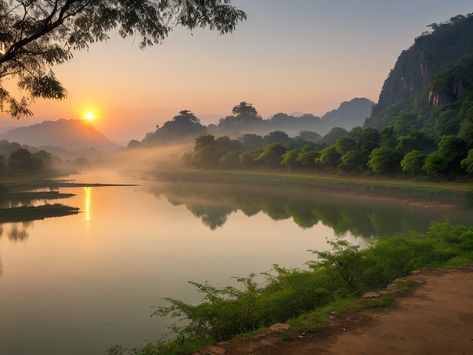 Discover Thailand's Beauty: Sunrise over the Mekong River Inspiring Landscapes, Mekong River, Awe Inspiring, Thailand, Beauty