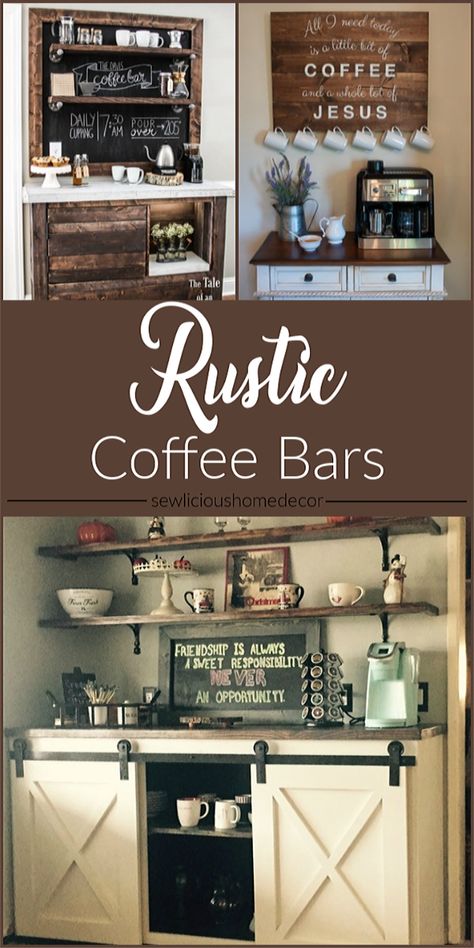 Coffee Hutch Ideas, French Country Coffee Bar, Rustic Coffee Station, Bar Wall Ideas, Industrial Coffee Bar, Coffee/wine Bar, Diy Coffee Station, Coin Café, Coffee Bar Station