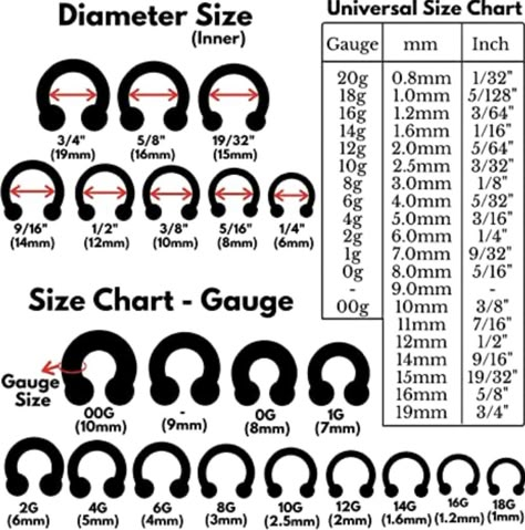 Septum Piercing Sizes, Septum Gauge, Septum Sizes, Black Nose Ring, Horseshoe Septum, Gauges Size Chart, Stretched Septum, Horseshoe Earrings, Circular Barbell