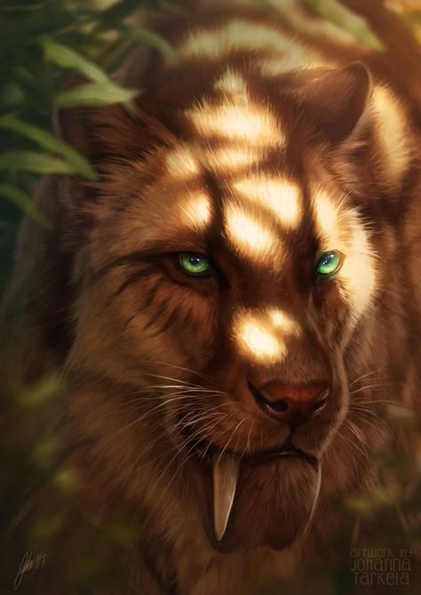 Dappled Sun by Johanna Tarkela (Lhuin) Smilodon Art, Sabertooth Tiger, Prehistoric Wildlife, Animals Memes, Big Cats Art, Extinct Animals, Tiger Art, Fantasy Creatures Art, Prehistoric Creatures