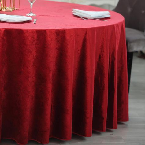 Velvet Round Tablecloths - Round Tablecloth | TableClothsFactory – tableclothsfactory.com Red Table Cloth, Round Tablecloths, Pc Design, Match Velvet, Wine Sale, Party Table Settings, Tablecloth Sizes, Mantel Redondo, Red Table