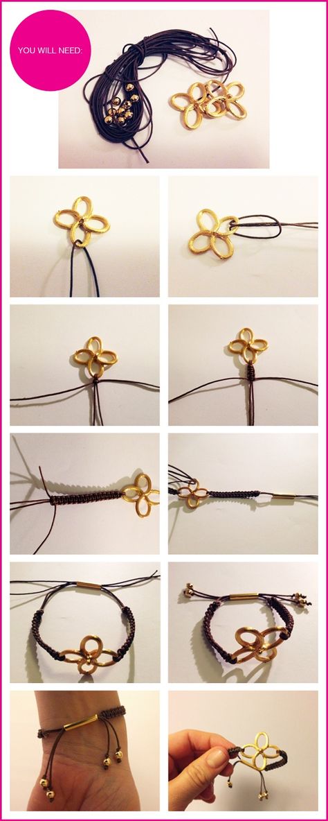 DIY Bracelet Flower Bracelet Diy, Hantverk Diy, Diy Fashion Projects, Diy Jewelry Tutorials, Diy Jewlery, Making Bracelets, Easy Diy Jewelry, Gold Diy, Necklace Diy