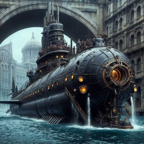 Steampunk Vehicles Ships, Submarine Steampunk, Fantasy Submarine, Steampunk Boat, Steampunk Submarine, Submarine Art, Steampunk Ship, Steampunk World, Steampunk Vehicle