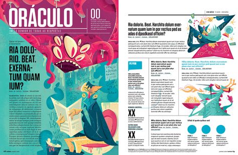 Super Interessante Magazine - Oráculo on Behance Exhibition Booklet, Editorial Illustration Magazine, Magazine Cover Layout, Cartoons Magazine, Book Editorial Design, Magazine Layout Inspiration, Kids Magazine, Editorial Design Layout, Graphic Design Infographic