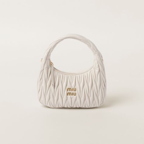 White Wander Matelassé Nappa Leather Hobo Bag | Miu Miu Miu Miu White Bag, Bags Miu Miu, Miu Miu Formal Shoulder Bag With Gold-tone Hardware, Formal Miu Miu Shoulder Bag With Gold-tone Hardware, Miu Miu Formal Bag With Adjustable Strap, Miu Miu Formal Bags With Adjustable Strap, Formal Miu Miu Bags With Adjustable Strap, Modern Miu Miu Shoulder Bag With Detachable Handle, Luxury Miu Miu Evening Shoulder Bag