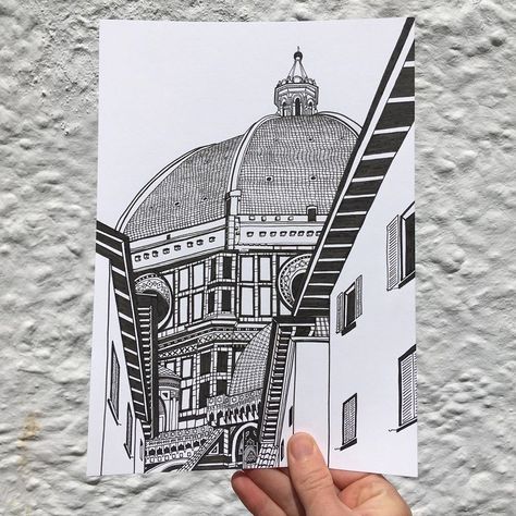 Amy Trevorrow on Instagram: “The Duomo . . . . #duomo #florence #italy #brunelleschi #cathedral #illustration #illustrator #drawing #inkdrawing #architecture #sketchbook” Florence Drawing, Cathedral Illustration, Duomo Florence, Illustrator Drawing, Architecture Sketchbook, Florence Italy, Original Prints, Ink Drawing, Florence