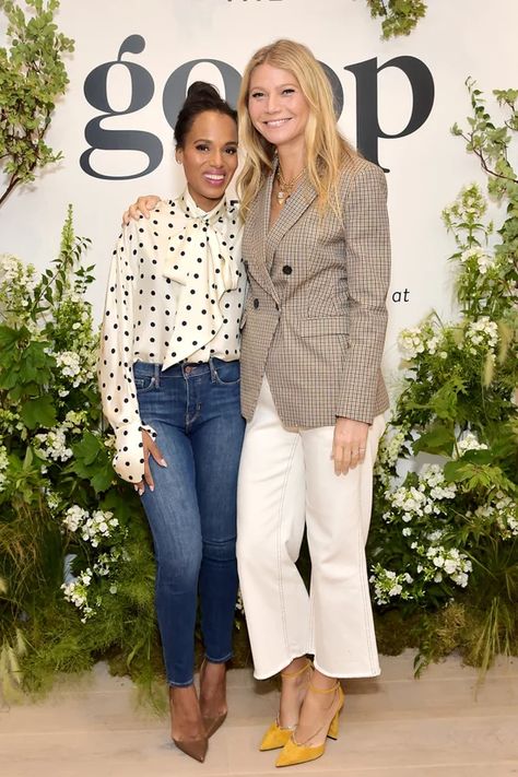 Gwyneth Paltrow Street Style, Cream Wide Leg Pants, Gwyneth Paltrow Style, Yellow Marigold, Yellow Pumps, Body Outfit, Kerry Washington, Gwyneth Paltrow, Style Crush