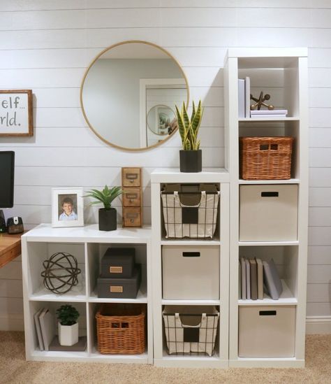 Lazy Boy Furniture, Study Room Organization, Boys Furniture, White Shelf, White Bookcase, Cube Organizer, Home Office Organization, Cube Storage, Home Office Design