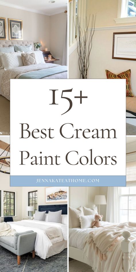 Searching for the best cream paint colors for your bedroom or living room? This guide explores top cream paint colors from Sherwin Williams and Benjamin Moore to give your walls a warm, welcoming look. Perfect for home painting, these creamy off white paint colors are ideal for anyone looking to add a soft, classic touch with beautiful off white paints and cream paint options. Creamy White Wall Paint, Creamy Benjamin Moore Paint, Benjamin Moore Bedroom Paint Colors 2024, Creamy Off White Paint Colors, Cream White Paint Colors, Living Room Cream Walls, Cream Interior Paint, Most Popular Paint Colors 2024, Cream Paint Living Room