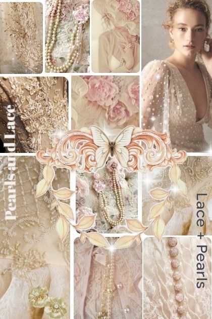 Pearls and Lace and Lace and Pearls from beleev - trendme.net Lace Moodboard, Lace And Pearls Aesthetic, Festive Pearl Embroidered Lace Fabric, Beige Lace Fabric With Pearl Embroidery, Lace Trend, Beige Pearl Embroidered Lace Fabric, Material Board, Pearl And Lace, Embroidery Blouse Designs