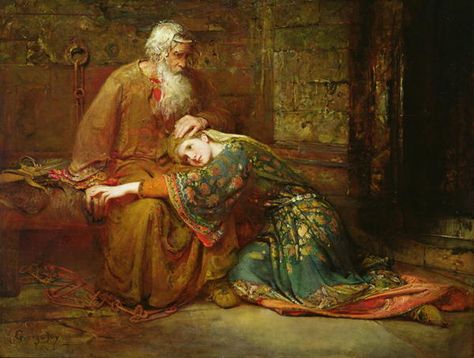 George William Joy - Cordelia comforting her father, King Lear, in prison (1886) Carl Core, Shakespeare Illustrations, Idv Oc, Shakespeare Art, Leeds Art Gallery, Irish Painters, Pre Raphaelite Art, Prison Art, Literary Characters