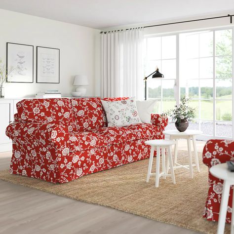 UPPLAND Sofa - Virestad red/white - IKEA Ektorp Sofa, Laminated Veneer Lumber, Ikea Ektorp, Deep Seat Cushions, Red Sofa, Sofa Frame, Reversible Duvet Covers, Ikea Family, Cushion Filling