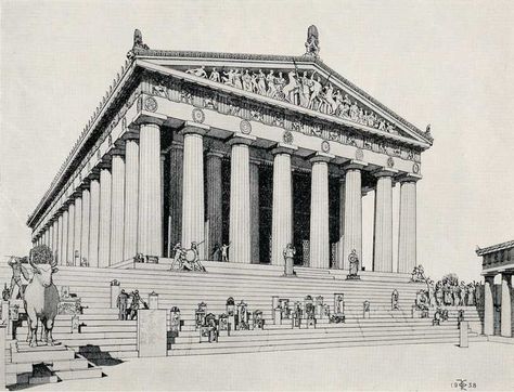 Drawing by Gorham P. Stevens, 1938, of restored Parthenon Parthenon Architecture, Parthenon Greece, Greece Drawing, Greek Parthenon, Parthenon Athens, Greek Buildings, Greece Architecture, Architecture Antique, Greek Architecture