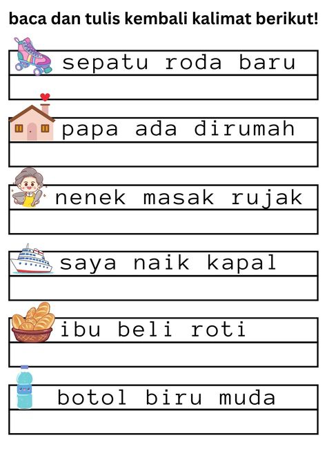 lembar kerja untuk melatih tulisan anak agar lebih terbiasa. Worksheet Menulis, Pelajaran Tk, School Kids Activities, Preschool Activities Printable, Chinese Language Words, Teaching Reading Comprehension, Preschool Fine Motor Activities, Pre Reading Activities, Kindergarten Reading Activities