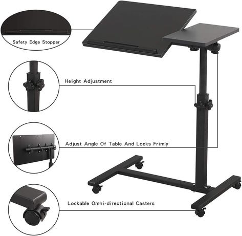 New 🎉 Overbed Bedside Desk Mobile Rolling Laptop Stand Tilting Overbed Table with Wheels Height Adjustable Tray Table for Laptop Bed Sofa Side Table (Black) Adjustable overbed Laptop Table:Height: 23.6 to 35in.Rolling laptop desk at any angle you want. Mobile over bed desk:1 inch casters with brake,mobile laptop stand with wheels to go where you go Safety Rolling Laptop Cart:The laptop table bed tray with edge-stopper to avoid laptop sliding down Assembly Required: Yes. With tools and instruc... Table For Laptop, Mobile Computer Desk, Overbed Table, Table With Wheels, Side Table Black, Bedside Desk, Bed Tray, Tv Trays, C Table