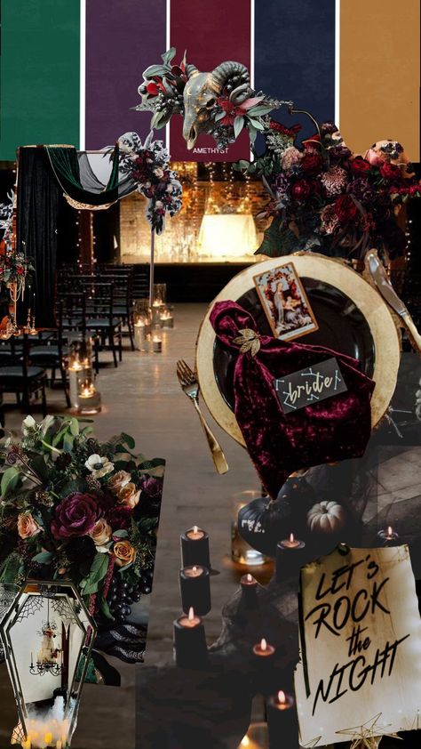 Moody Jewel Tone Wedding Ideas Jewel Tone Wedding Reception Decor, Jewel Tone Garden Wedding, Gothic Jewel Tone Wedding, Jewel Tone Western Wedding, Dark Moody Winter Wedding, Moody Fairytale Wedding, Jewel Tone Wedding Theme Colour Palettes, Eclectic Wedding Ideas, Whimsigoth Wedding Decor