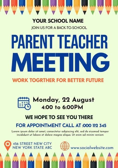 Parents Teacher Meeting Poster, Teacher Meeting, School Event Flyer, Back To School Event, Parent Teacher Conference, Conference Banners, Parent Teacher Meeting, Christmas Marketing, Conference Poster