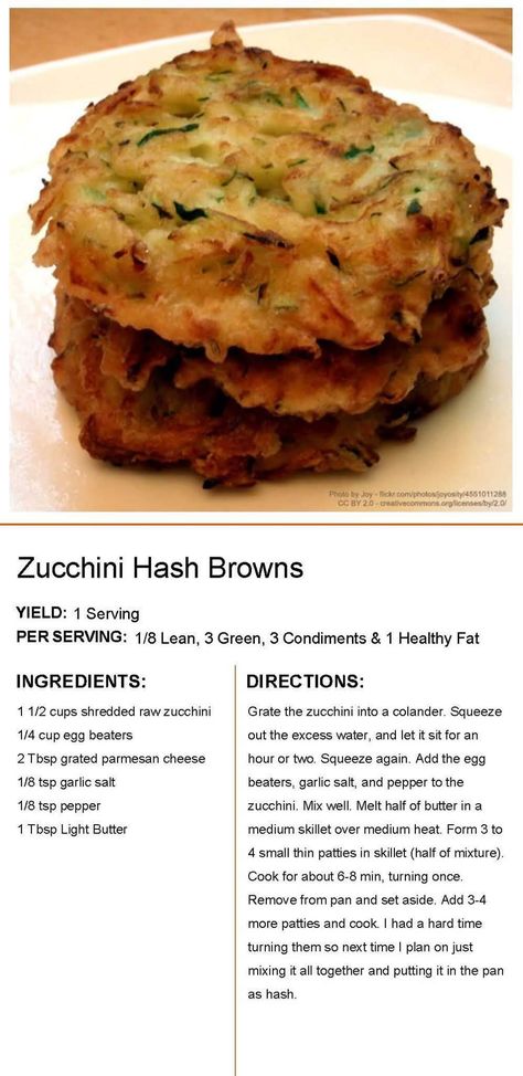 Zucchini Hashbrowns Zucchini Hashbrowns, Octavia Recipes, Optavia Meals, Lean Protein Meals, Green Zucchini, Optavia Recipes, Lean And Green, Keto Chocolate Chip Cookies, Green Meals