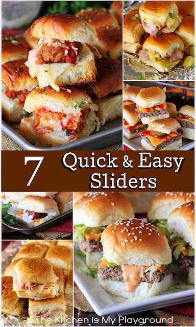 7 (Quick Easy Sliders, The Kitchen Is My Playground, Chicken Parmesan Sliders, Easy Slider Recipes, Easy Slider, Bbq Chicken Sliders, Slider Sandwiches, Honey Bbq Chicken, Crispy Chicken Tenders