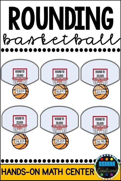 Looking for an engaging activity to practice rounding whole numbers? Whether it's March Madness or any time of year, your students will LOVE this rounding basketball game and sort! Students will round the whole numbers on each basketball and “shoot” them into the correct hoop. I’ve also include a blank hoop and blank basketballs for you to customize for your convenience. Use for math centers or a whole group activity. #mathcenters #4thgrademath #3rdgrademath #roundingcenters Math March Madness, March Madness Reading Challenge, March Madness Math, Basketball Math, Rounding Whole Numbers, Elementary School Math Activities, Math Bulletin Boards, Math Classroom Decorations, Elementary Lessons