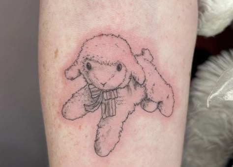 Cartoon Lamb Tattoo, Small Lamb Tattoo, Stuffed Animal Tattoo, Cartoon Lamb, Lamb Tattoo, Tattoos 2023, Lamb Stuffed Animal, Sheep Tattoo, Pet Sheep