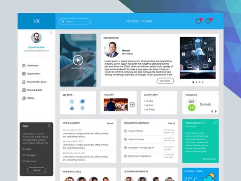 Intranet Portal Design by Vignesh Karthick Portal Web Design, Intranet Design Inspiration, Web Portal Design, Sharepoint Dashboard, Microsoft Classroom, Sharepoint Design, Sharepoint Intranet, Portal Website, Intranet Portal