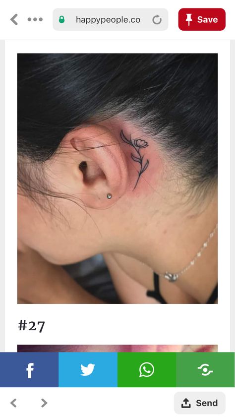 Behind The Ear Tattoo Ideas Flower, Ear Flower Tattoo, Flower Tattoo Behind Ear, Flower Tattoo Ear, Tiny Flower Tattoo, Narcissus Tattoo, Ear Tats, Inner Ear Tattoo, Tiny Flower Tattoos