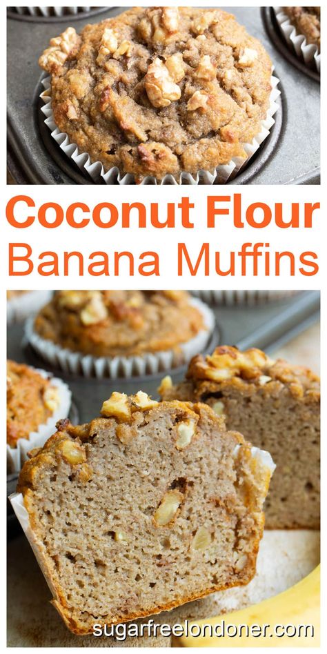 These easy coconut flour banana muffins are packed with banana flavour! They require only 5 minutes of prep and are ready to eat in 30 minutes. Soft, moist and fluffy, these gluten-free banana muffins are a nourishing, healthy breakfast or snack. Healthy Coconut Flour Muffins, Coconut Flower Muffins, Coconut Flour Banana Bread Muffins, Coconut Flour Muffin Recipes, Paleo Coconut Flour Recipes, Banana Muffins With Coconut Flour, Banana Bread With Coconut Flour, Low Carb Banana Muffins, Coconut Flour Banana Muffins