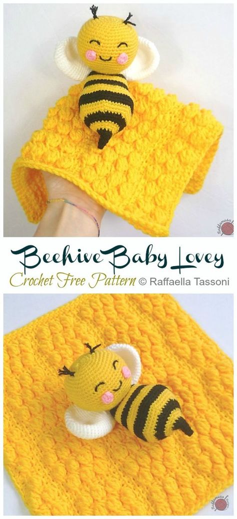 Beehive Baby Lovey Crochet Free Pattern - Crochet & Knitting Baby Lovey Crochet Free Pattern, Beehive Crochet, Baby Lovey Crochet, Security Blanket Crochet Pattern, Crochet Security Blanket, Lovey Crochet, Baby Mobil, Lovey Pattern, Crochet Lovey