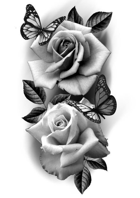 34 Tattoo, Rose Tattoo Stencil, Realistic Flower Tattoo, Rose And Butterfly Tattoo, Realistic Rose Tattoo, Rose Drawing Tattoo, Rose Tattoos For Women, Flower Tattoo Drawings, More Tattoo