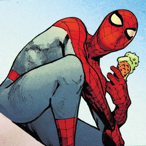 Spiderman Ice Cream, Spiderman Eating, Peter Parker Comic, Spidey Icon, Spider People, Spiderman Cosplay, An Ice Cream, Amazing Spider, Spider Verse