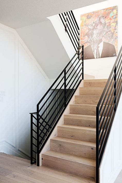 Iron River Surfaces Project - Brushed Oak North Shore | Kentwood Flooring Kentwood Flooring Engineered Hardwood, Engineered Wood Stairs, Kentwood Flooring, Walnut Flooring, Walnut Hardwood Flooring, Split Foyer, Staircase Railing Design, Floor Boards, Oak Stairs