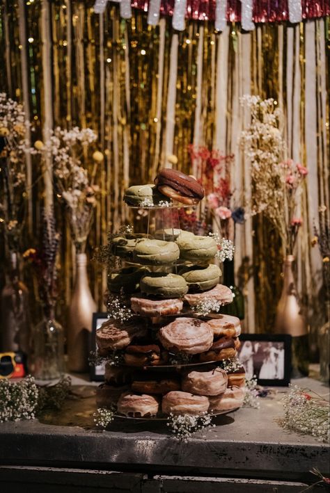 Doughnuts from Crosstown Doughnuts Wedding Doughnut Display, Doughnut Display, Doughnuts Wedding, Doughnut Cake, Cake Display, Wedding Board, Taper Candle, Candles, Cake