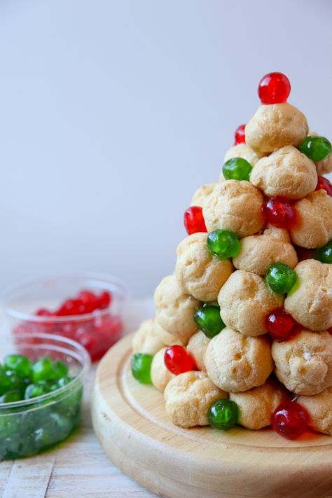 How to Make a Cream Puff Christmas Tree | The Daily Dish Quick Holiday Treats, Smells Of Christmas, Candied Cherries, Christmas Tree Desserts, Easy Dessert Recipes Christmas, Christmas Recipe Ideas, Delicious Christmas Desserts, Xmas Desserts, Xmas Treats