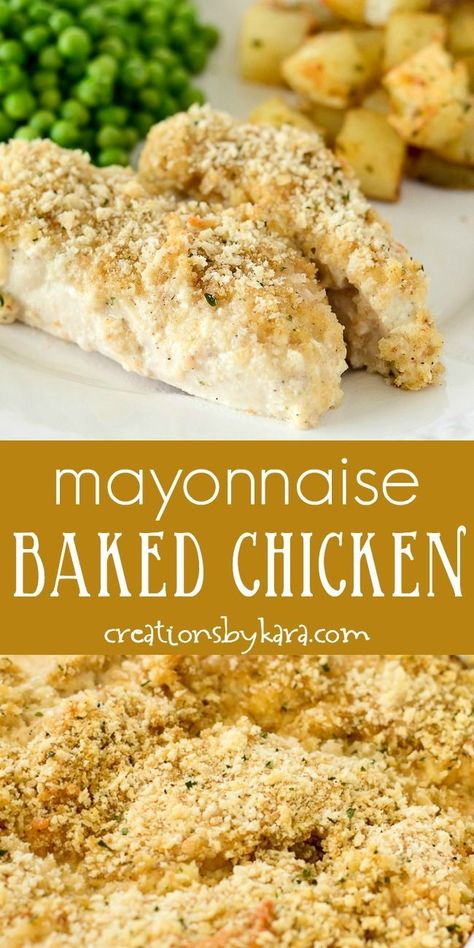 Baked Mayonnaise Chicken is melt in your mouth delicious! It is an easy chicken dish that is sure to become a family favorite! #mayonnaisechicken #mayochicken #parmesanchickenwithmayo #parmesanmayonnaisechicken #bakedchicken #creationsbykara Chicken Mayonnaise, Mayonnaise Chicken, Mayo Baked Chicken, Foods Chicken, Easy Baked Chicken Breast, Mayo Chicken, Breaded Chicken Recipes, Baked Chicken Recipe, Baked Chicken Recipes Easy