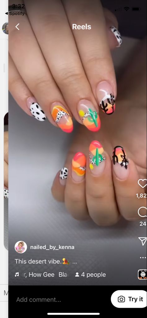 Spring Western Nails, Western Spring Nails, Southwest Nails, Summer Western Nails, Cactus Nails, Aztec Nail Art, Cowboy Nails, Future Nails, Gradient Nail Design