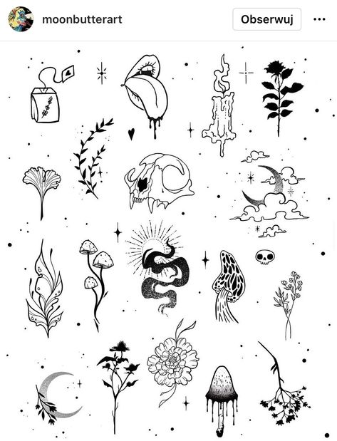 Moon Flash Tattoo, Rave Tattoo, Mushroom Tattoos, Hand Doodles, Tattoo Outline Drawing, Clever Tattoos, Small Pretty Tattoos, Flash Sheet, Bff Tattoos