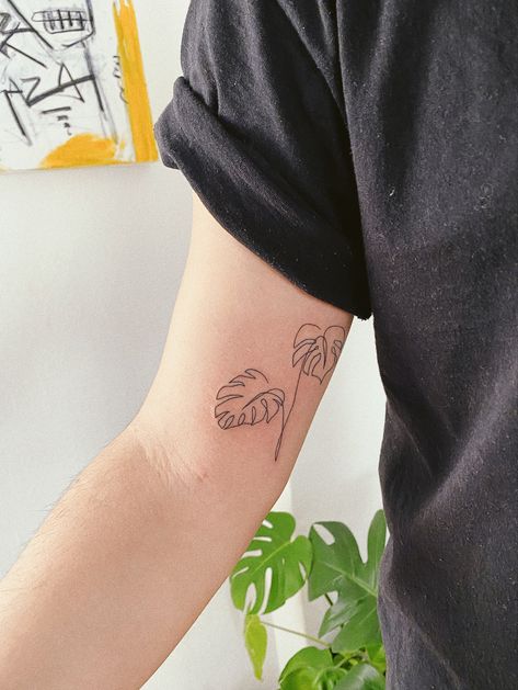 Monstera Deliciosa Tattoo, Monstera Plant Tattoo, Fine Line Tattoo Designs, Line Tattoo Designs, Continuous Line Tattoo, Fine Line Tattoo Ideas, Arm Sleeve Tattoos For Women, Line Tattoo Ideas, Lavender Tattoo