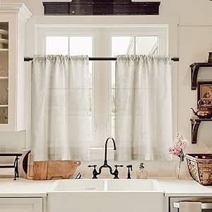 Farmhouse Boho Short Semi Sheer Curtains 24 Inch Length for Kitchen Over Sink Bathroom Rod Pocket Linen Cream Ivory RV Camper Small Cafe Tier Curtains for Basement Door Half Window Natural 2 Panels Short Curtain Rods, Small Window Treatments, Half Window Curtains, Semi Sheer Curtains, Basement Doors, Small Curtains, Small Window Curtains, Linen Curtain Panels, Over Sink