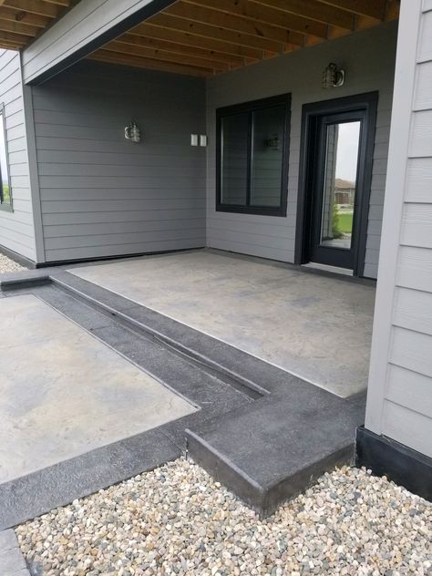 Textured Stamped Concrete, Dark Gray Concrete Patio, Deck And Concrete Patio Combo, Modern Stamped Concrete Patio, Brushed Concrete Patio, Simple Concrete Patio, Concrete Patio Extension, Poured Concrete Patio Ideas, Polished Concrete Patio