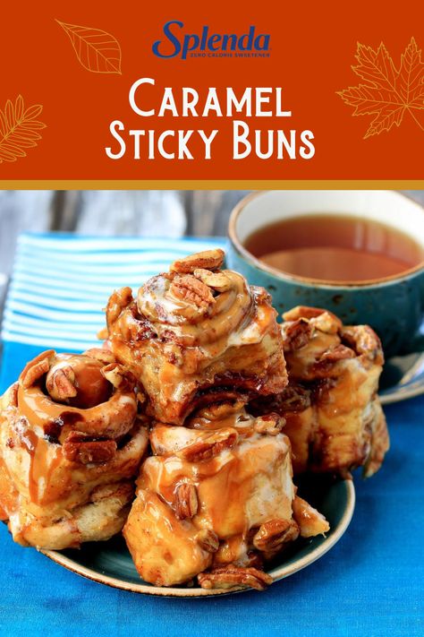 These Caramel Sticky Buns are ooey-gooey good! They will melt in your mouth the minute you take that first bite. Diabetics Recipes, Sticky Buns Recipe, Caramel Sticky Buns, Splenda Recipes, Sugar Free Frosting, Sticky Buns Recipes, Caramel Rolls, Kids Breakfast, Airfryer Recipes