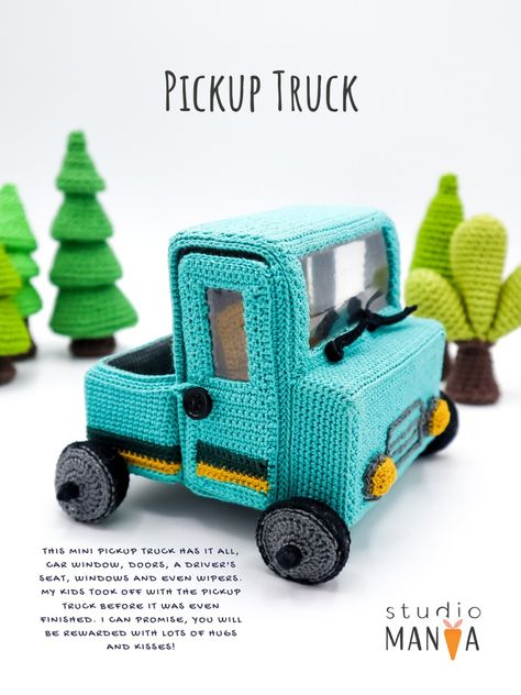 Truck Crochet Pattern, Truck Crochet, Car Crochet, Mouse Outfit, Crochet Car, Cardboard Cutout, Textile Arts, Christmas Dolls, Pickup Truck