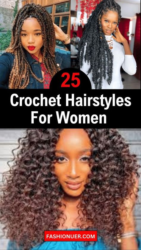 Rock the party with confidence and style using "25 Crochet Hairstyles for Women" that redefine elegance! From intricate braids to bohemian curls, these crochet hairstyles will elevate your look for any celebration. Embrace the versatility and chic appeal of crochet hairstyles, making a statement that turns heads at the party. #CrochetHairstyles #PartyReadyLooks #ChicElegance #HairstyleInspiration #CelebrationGlam Auburn Crochet Hairstyles, Crochet Braided Hairstyles, Gogo Curl Crochet Hairstyles, Crochet Ideas Hairstyles, Wet And Wavy Crochet Hairstyles, Natural Crochet Hairstyles, Loose Crochet Hairstyles, Curly Crochet Hairstyles For Black Women, Crochet Bob Hairstyles