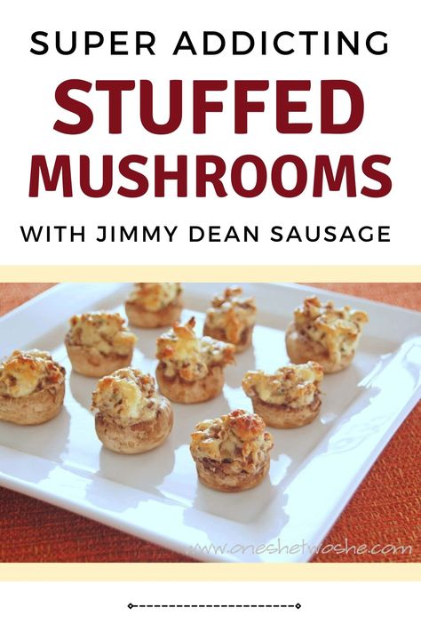 These stuffed mushrooms with sausage and cream cheese are SO addicting! The whole family will gobble them up in no time! #sausageappeetizer #appetizers #mushrooms #mushroomsrecipe #superbowl Jimmy Dean Stuffed Mushrooms, Sausage And Cream Cheese Stuffed Mushrooms, Easy Stuffed Mushrooms Sausage, Keto Sausage Stuffed Mushrooms, Stuffed Mushrooms Cream Cheese, Stuffed Mushrooms With Bread Crumbs, Jimmy Dean Sausage Recipes, Crockpot Italian Sausage, Maggianos Stuffed Mushrooms