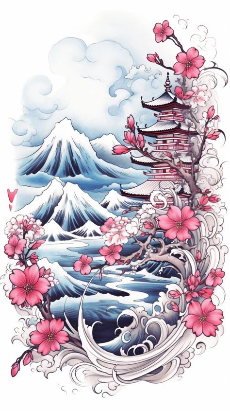 Unique Tattoo Sketches, Feminine Phoenix Tattoo, Cherry Tree Tattoos, Scenery Tattoo, Bonsai Tree Tattoos, Japanese Tattoo Women, Tattoo Japan, Cherry Blossom Tree Tattoo, Cherry Blossom Drawing