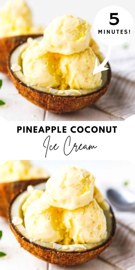 Pineapple Coconut Ice Cream, Pineapple Ice Cream, Pineapple Chunks, Ice Cream Maker Recipes, Coconut Ice, Dessert Aux Fruits, Homemade Ice Cream Recipes, Lost 100 Pounds, Coconut Ice Cream