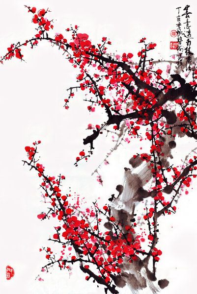 None Plum Blossom Painting, Chinese Traditional Art, Chinese Landscape Painting, Plum Blossoms, Chinese Landscape, Sumi E, Plum Blossom, Traditional Paintings, Chinese Painting